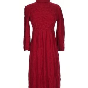 Sophie Max Red Turtleneck Bishop Sleeve Dress